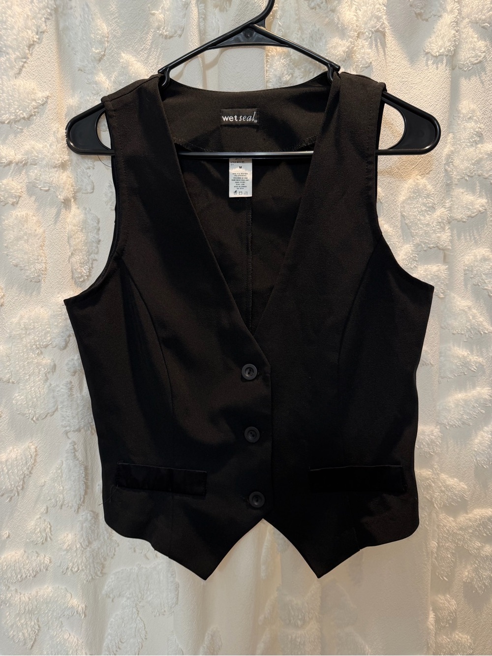 Wet Seal Black Button-Front V-Neck Vest